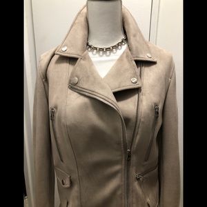 French Connection Beige Faux Suede Moto Jacket, 10